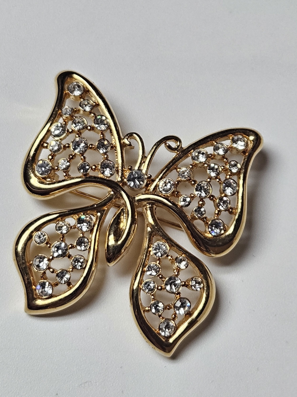 Signed Monet Gold Crystal Butterfly Brooch